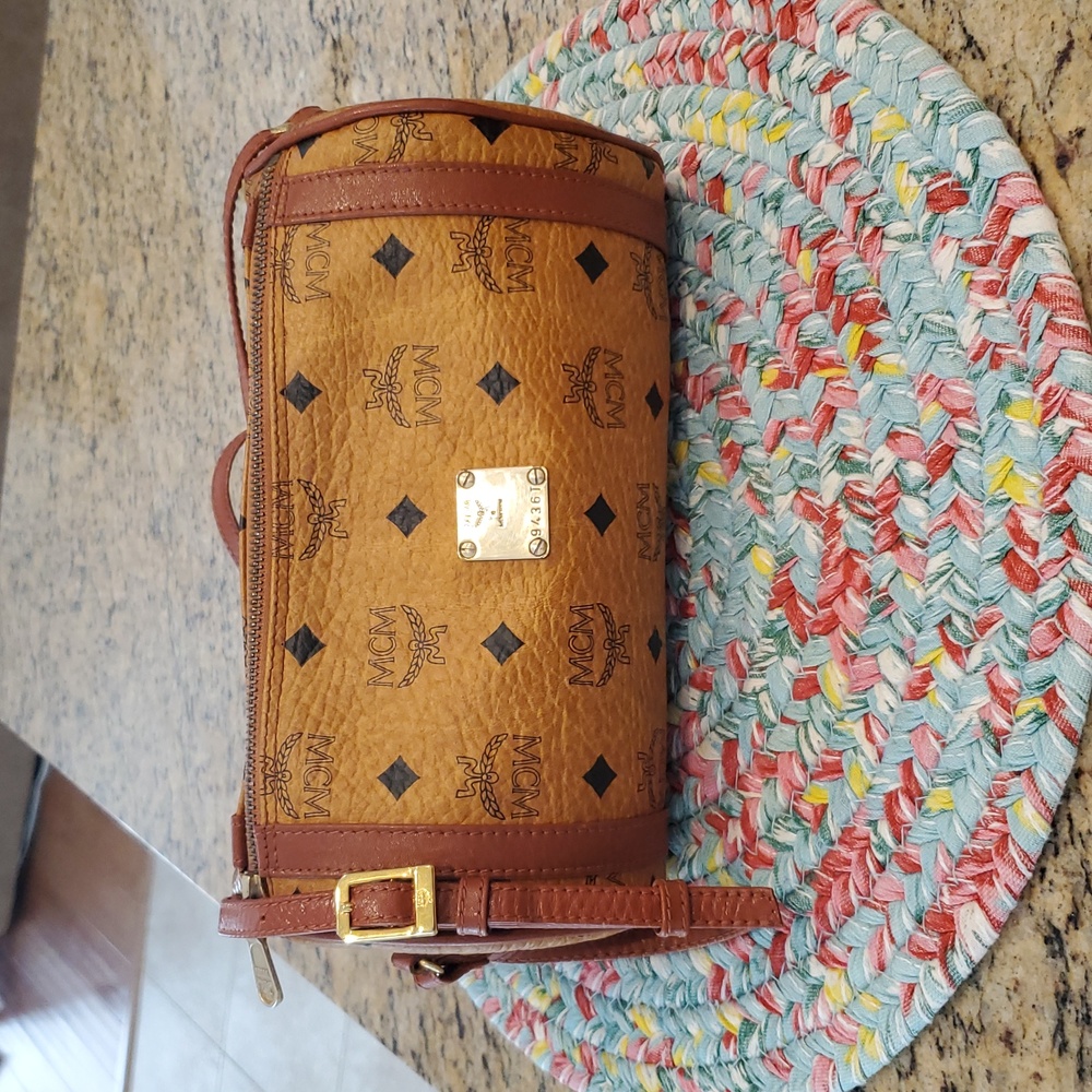 Authentic MCM Visetos Crossbody Barrel Bag in Excellent Vintage Condition